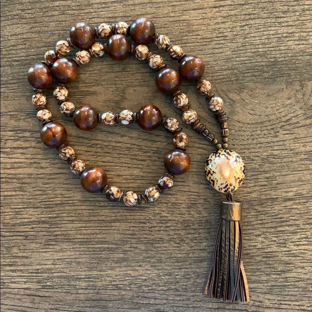 Chunky statement necklace w/ wood and mosaic beads